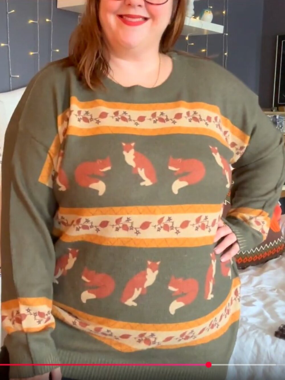 NWOT! Fox & Fall Leaves Longline Sweater